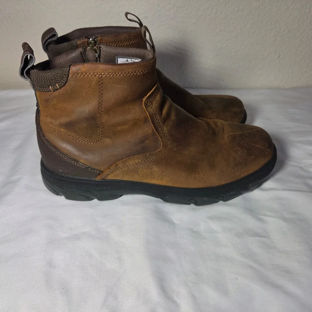 Skechers Mens Relaxed Fit Leather Side Zip Ankle Boots Brown Distressed S1613